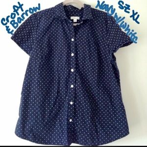 Croft & Barrow Sz XL Navy/Wh Dots Button Down Top